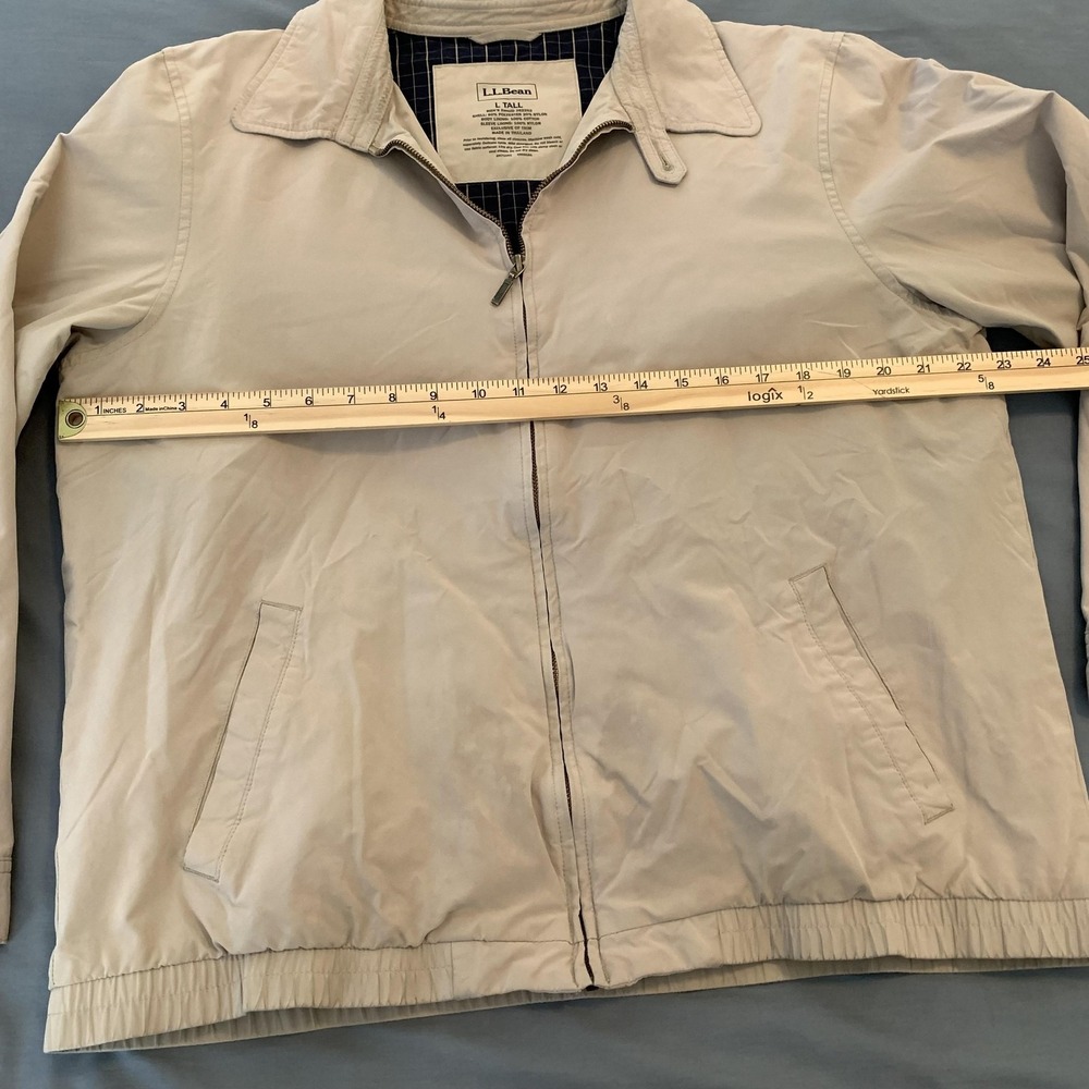 L.L. Bean Jacket Mens LT Tall Beige Lined Microfiber‎ Windbreaker Zip Pockets - Picture 4 of 7